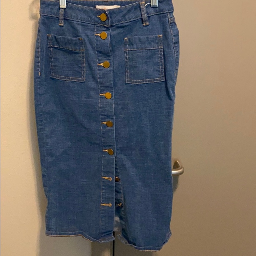 Tory Burch Button Up Denim Long Skirt Size 0
